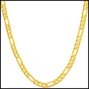 4mm Figaro Chain Necklace Gold Plated Minimal Classic Elegant Jewelry